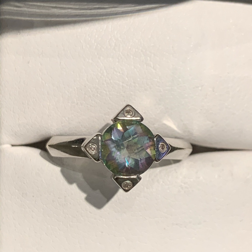 Topaz and diamond ring in SS